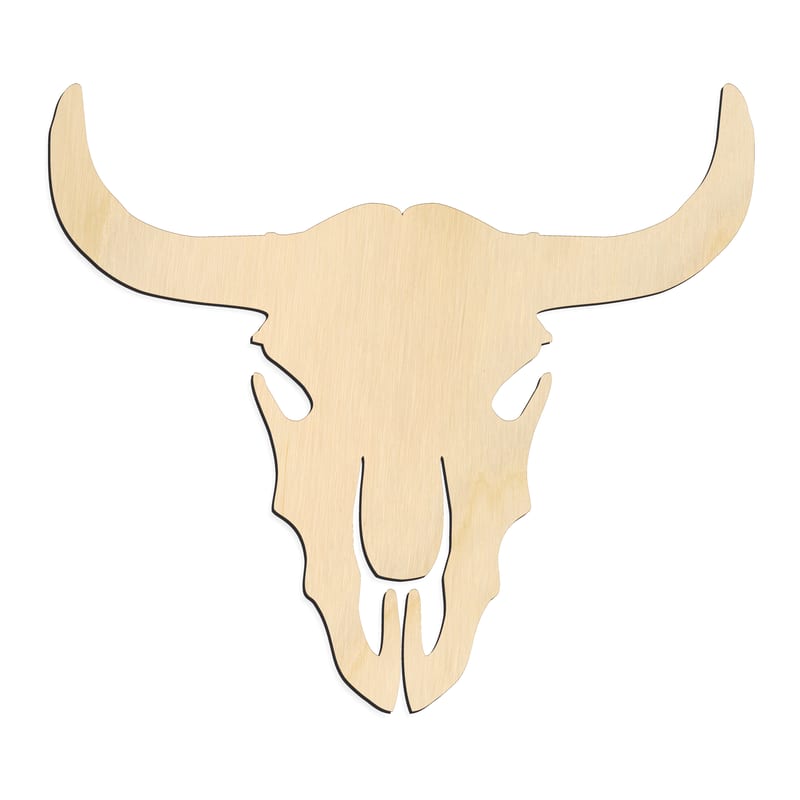 Laser-cut baltic birch silhouette of CATTLE SKULL DETAILED