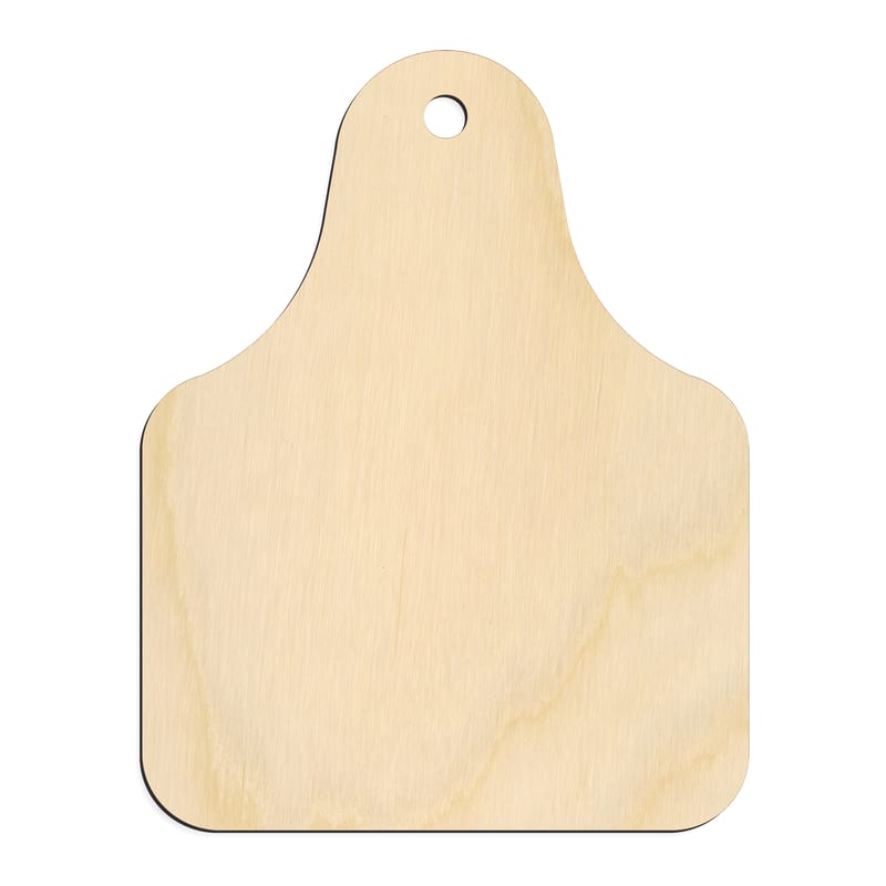 Laser-cut baltic birch silhouette of CATTLE TAG