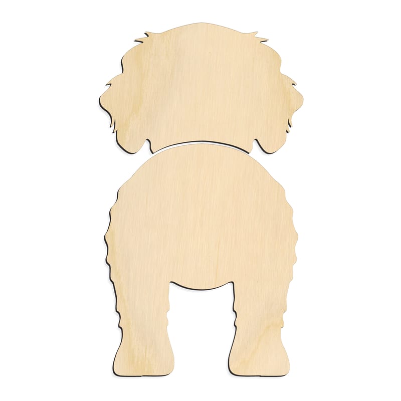 Laser-cut baltic birch silhouette of CAVACHON TWO PIECE BACK VIEW