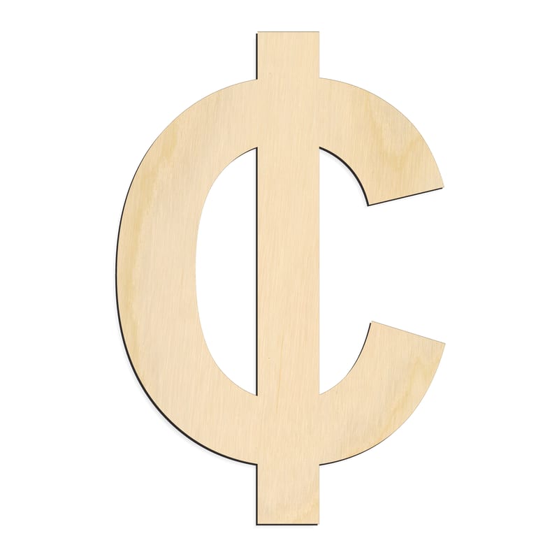 Laser-cut baltic birch silhouette of CENT SYMBOL