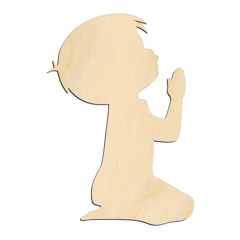 Laser-cut baltic birch silhouette of CHILD PRAYING SHORT HAIR
