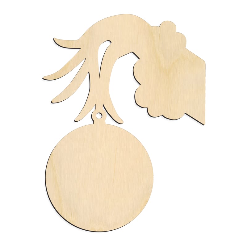 Laser-cut baltic birch silhouette of CHRISTMAS HAND ROUND ORNAMENT