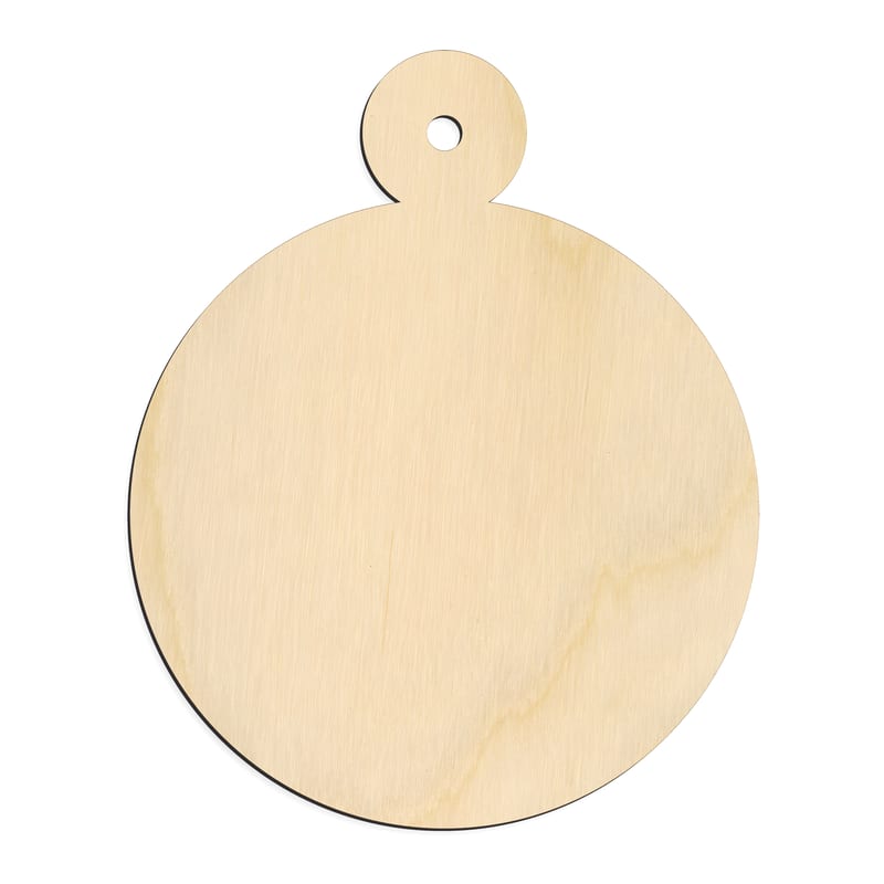 Laser-cut baltic birch silhouette of CHRISTMAS TREE ORNAMENT ROUND CAPPED