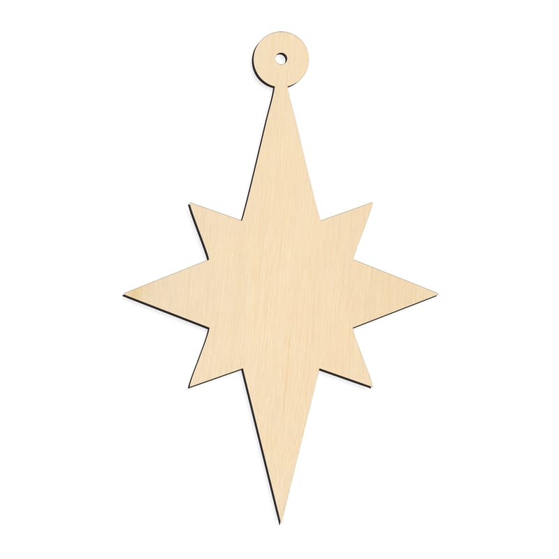 Laser-cut baltic birch silhouette of Starburst Christmas Ornament