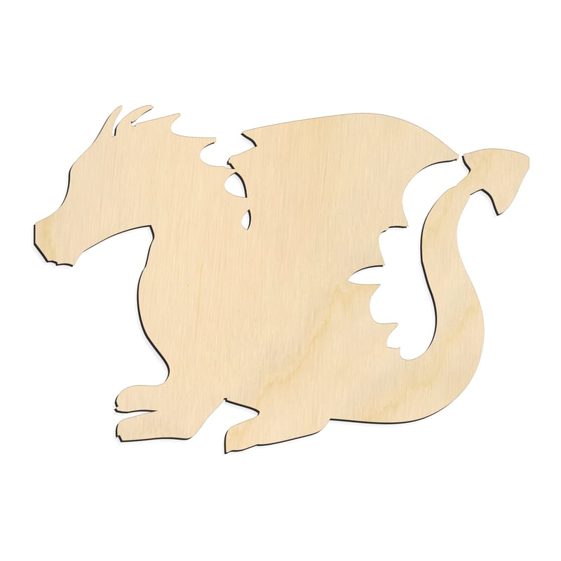 Laser-cut baltic birch silhouette of CHUBBY DRAGON