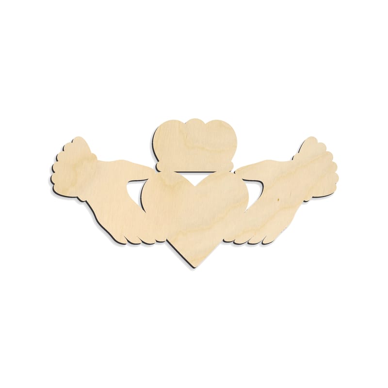 Laser-cut baltic birch silhouette of Claddagh Symbol