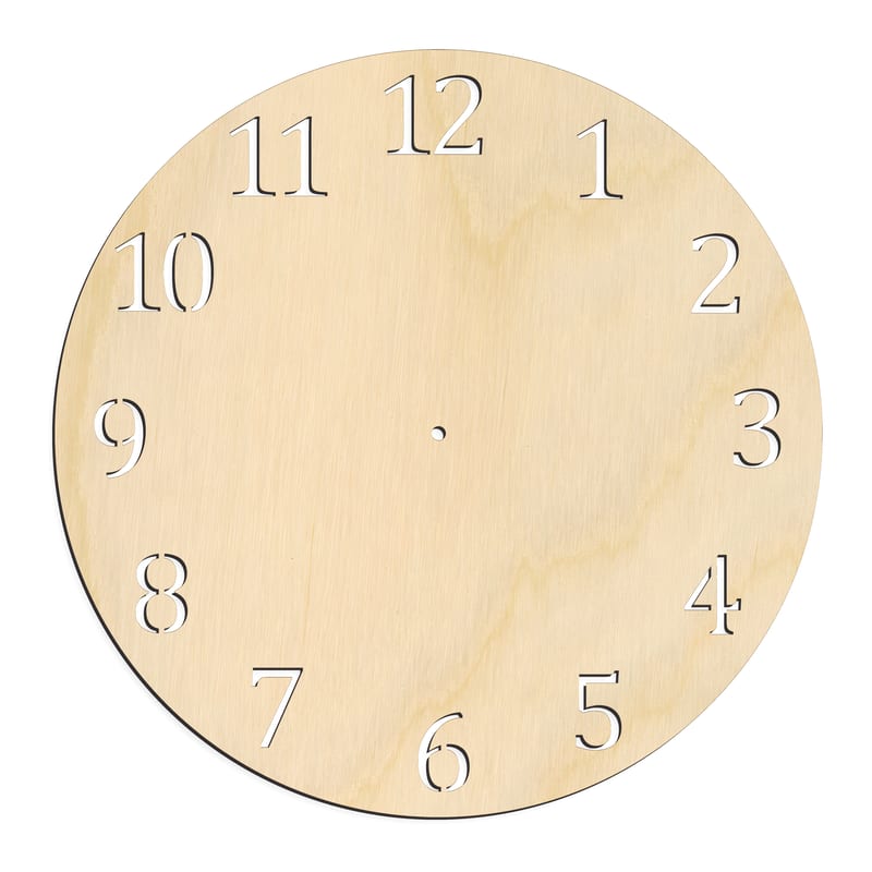 Laser-cut baltic birch silhouette of CLOCK FACE WITH NUMBERS