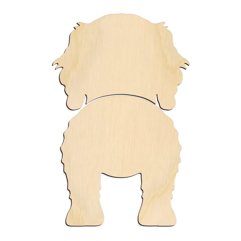 Laser-cut baltic birch silhouette of COCKAPOO TWO PIECE BACK VIEW