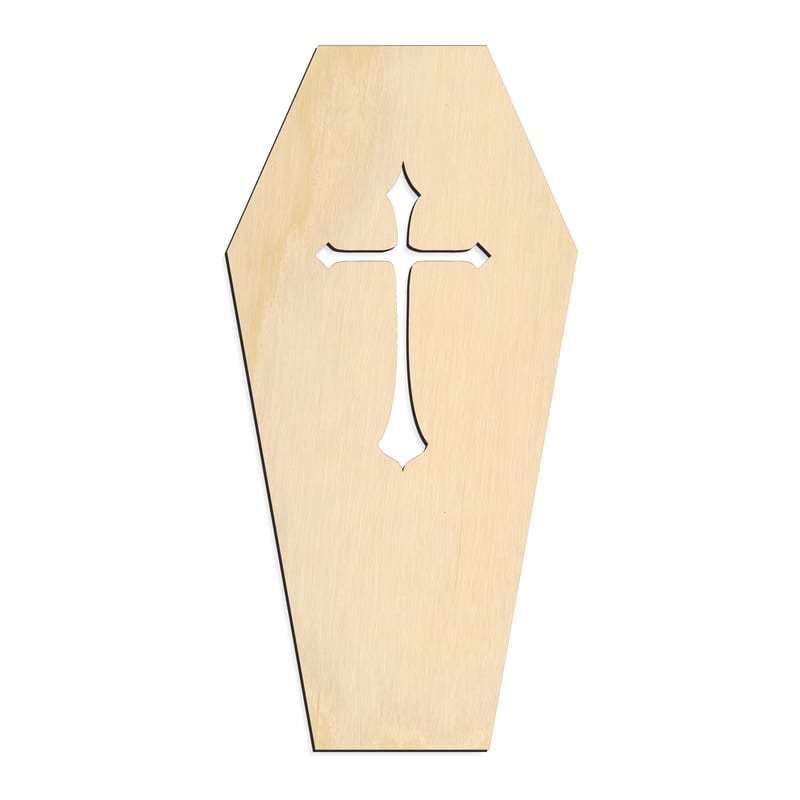 Laser-cut baltic birch silhouette of COFFIN CROSS DETAIL