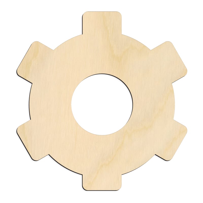 Laser-cut baltic birch silhouette of Cog