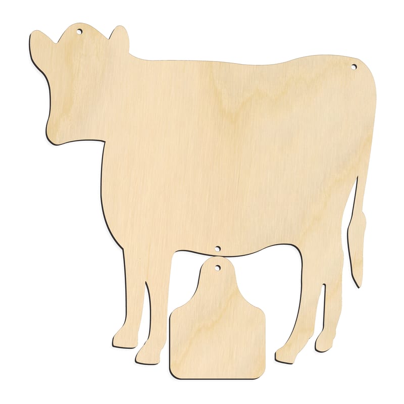 Laser-cut baltic birch silhouette of COW CALF DOOR HANGER