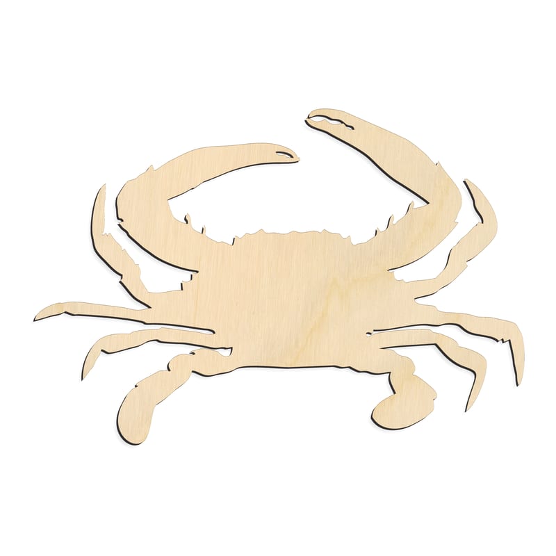Laser-cut baltic birch silhouette of CRAB CURVED CLAWS