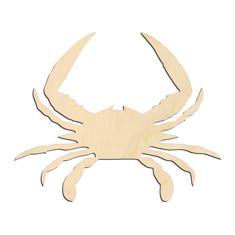 Laser-cut baltic birch silhouette of CRAB NARROW SHELL