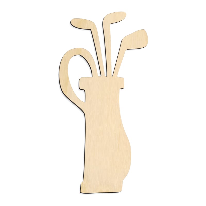 Laser-cut baltic birch silhouette of CRAFTY GOLF BAG