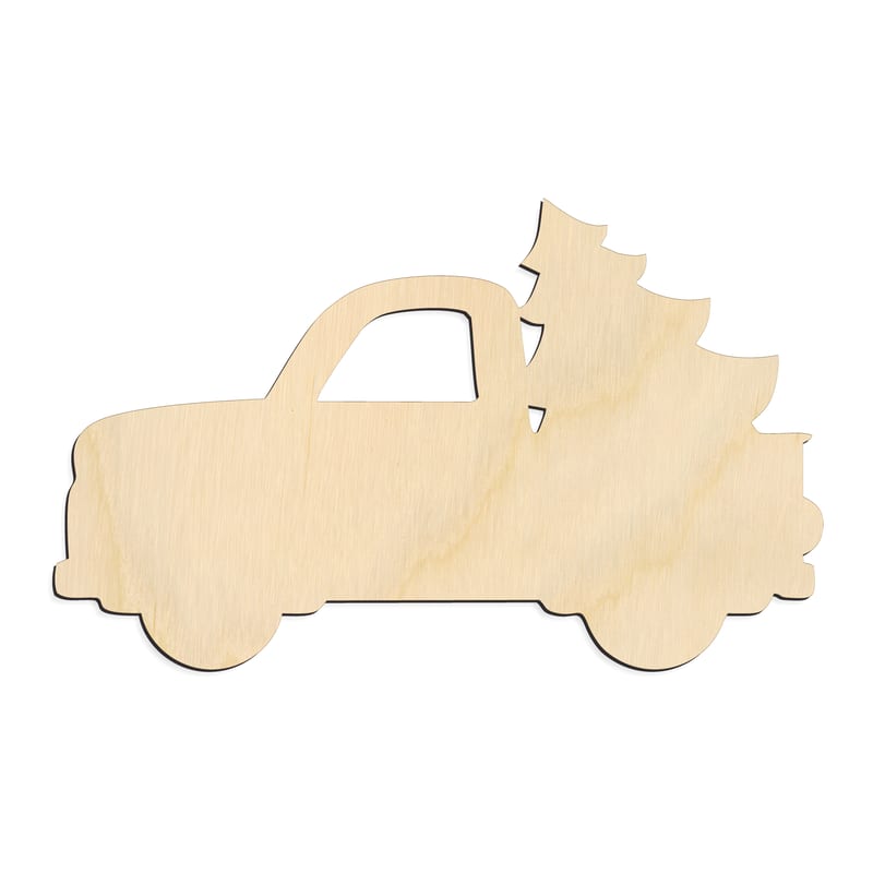Laser-cut baltic birch silhouette of CRAFTY TRUCK WITH TREE