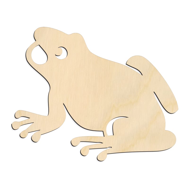 Laser-cut baltic birch silhouette of CROUCHING FROG