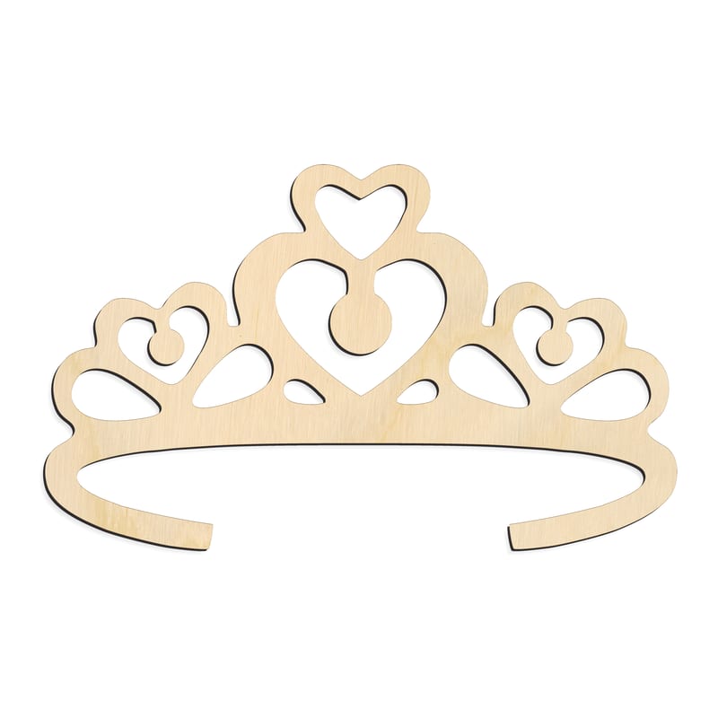 Laser-cut baltic birch silhouette of CROWN TIARA HEART TOP