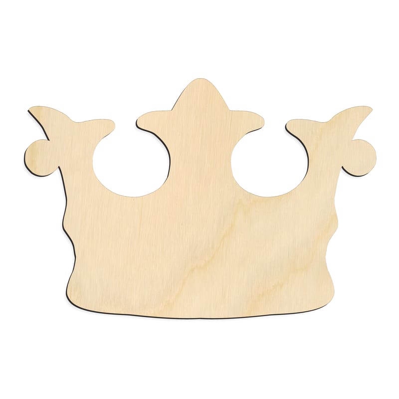 Laser-cut baltic birch silhouette of CROWN TIARA ROUNDED HEART CENTER