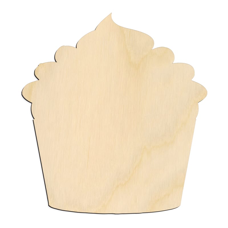Laser-cut baltic birch silhouette of CUP CAKE