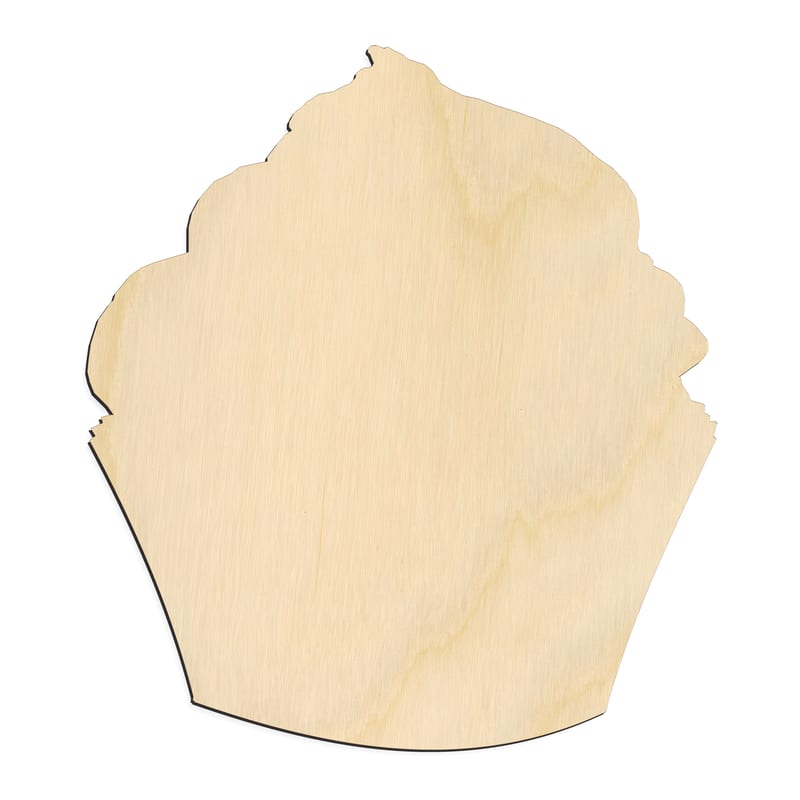 Laser-cut baltic birch silhouette of CUPCAKE