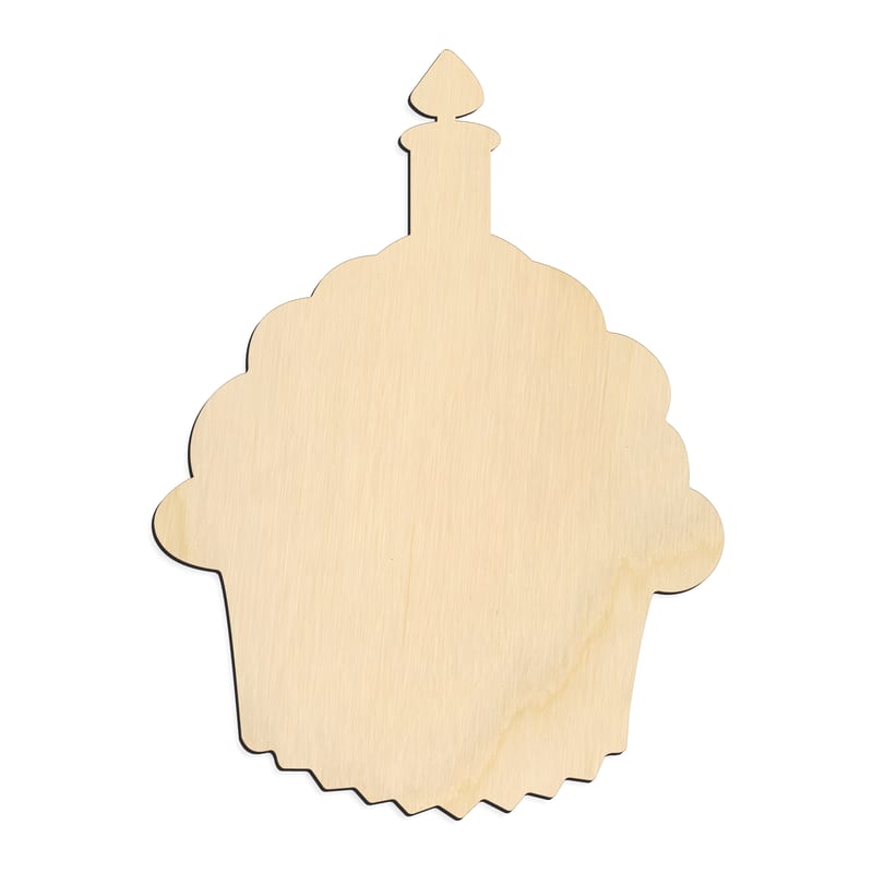 Laser-cut baltic birch silhouette of CUPCAKE MUFFIN WITH CANDLE