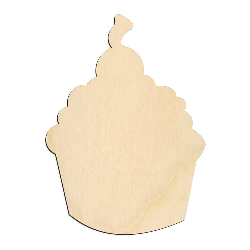 Laser-cut baltic birch silhouette of CUPCAKE WITH CHERRY