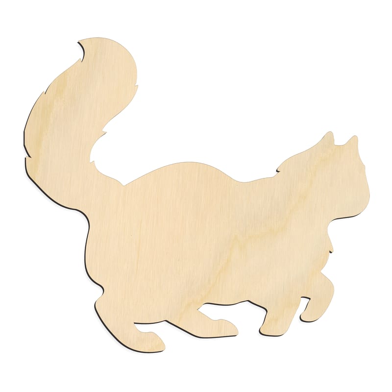 Laser-cut baltic birch silhouette of CURLED FLUFFY CAT