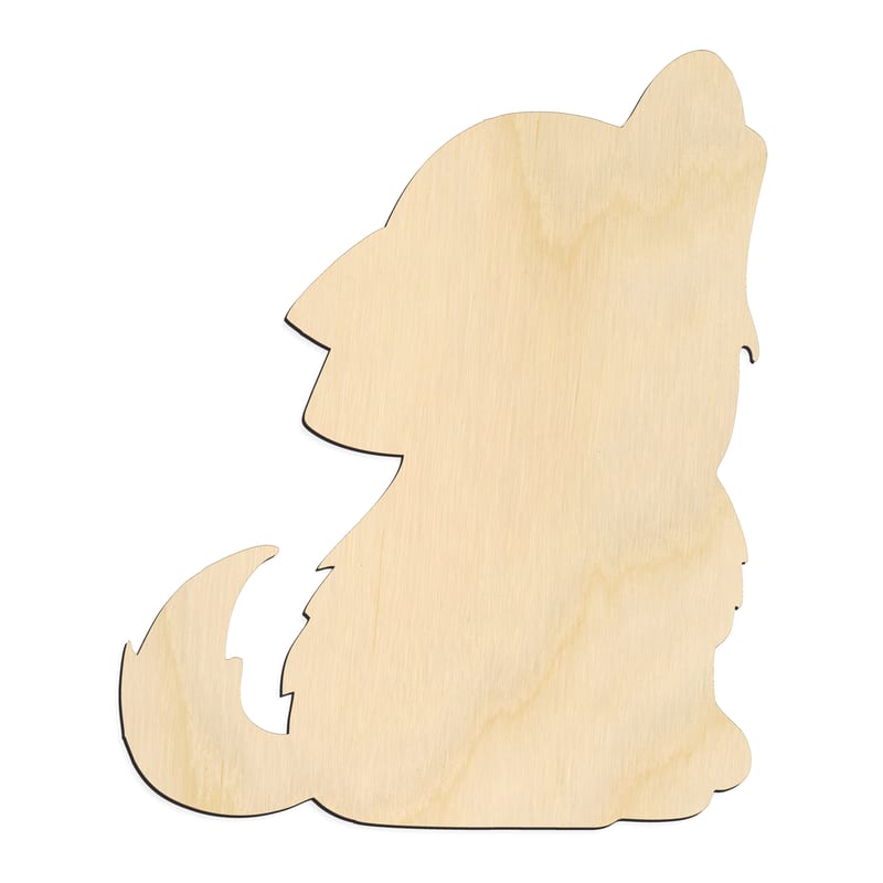 Laser-cut baltic birch silhouette of CUTE BABY WOLF