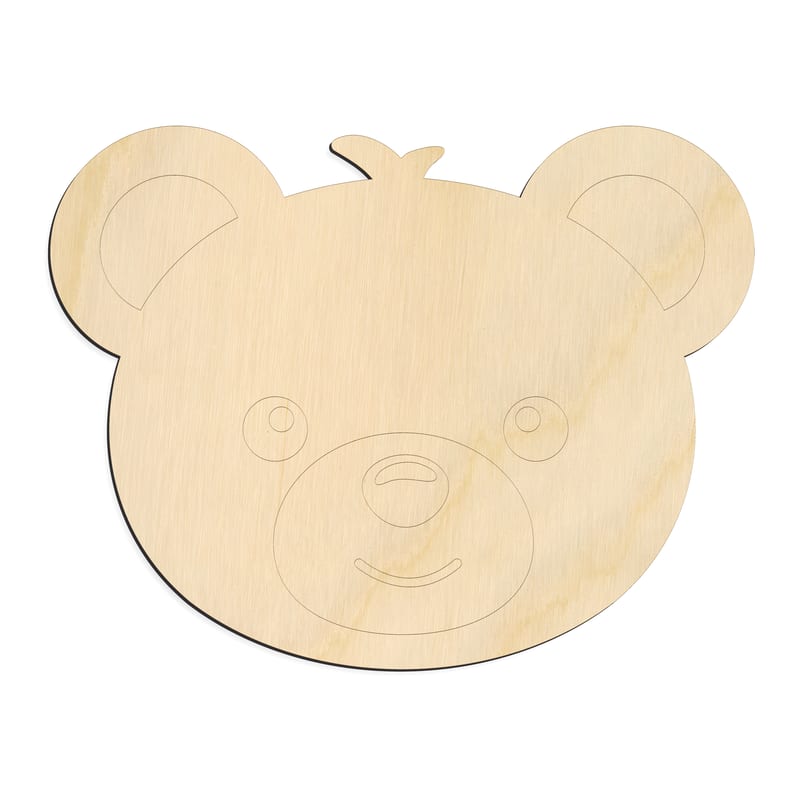 Laser-cut baltic birch silhouette of CUTE BEAR FACE