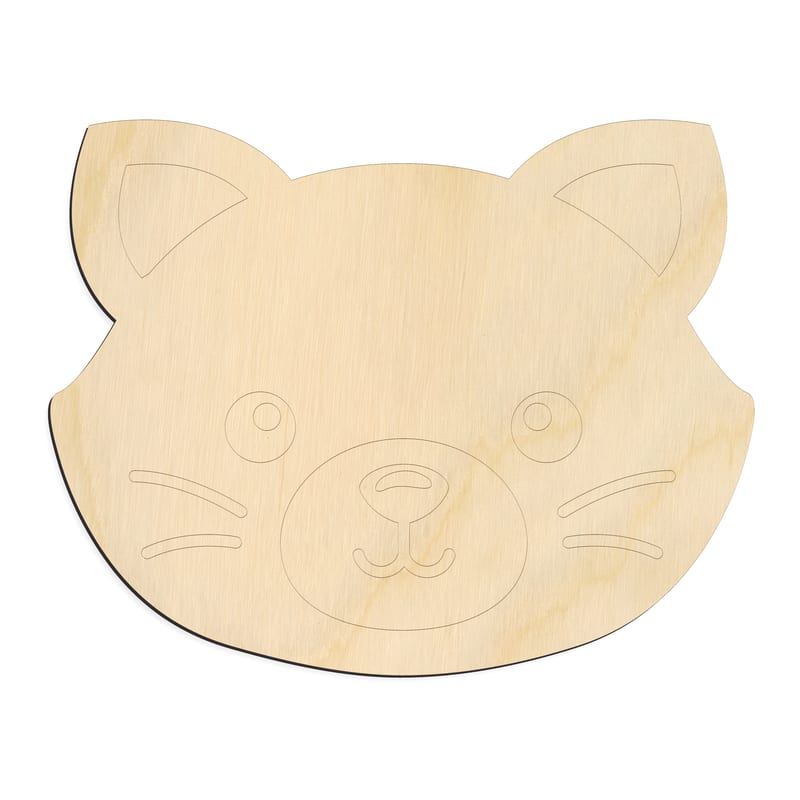 Laser-cut baltic birch silhouette of CUTE CAT FACE