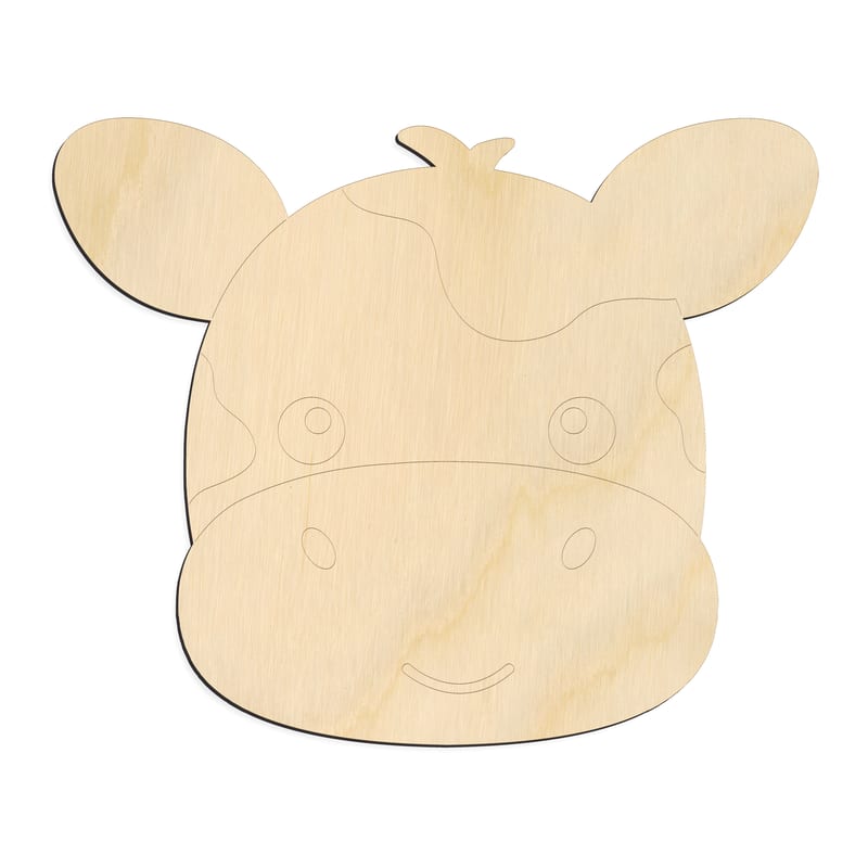Laser-cut baltic birch silhouette of CUTE COW FACE