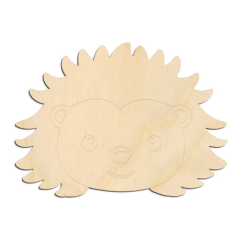 Laser-cut baltic birch silhouette of CUTE HEDGEHOG FACE