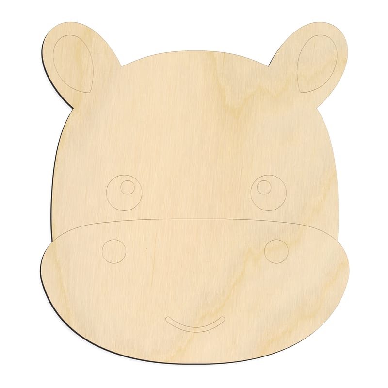 Laser-cut baltic birch silhouette of CUTE HIPPO FACE