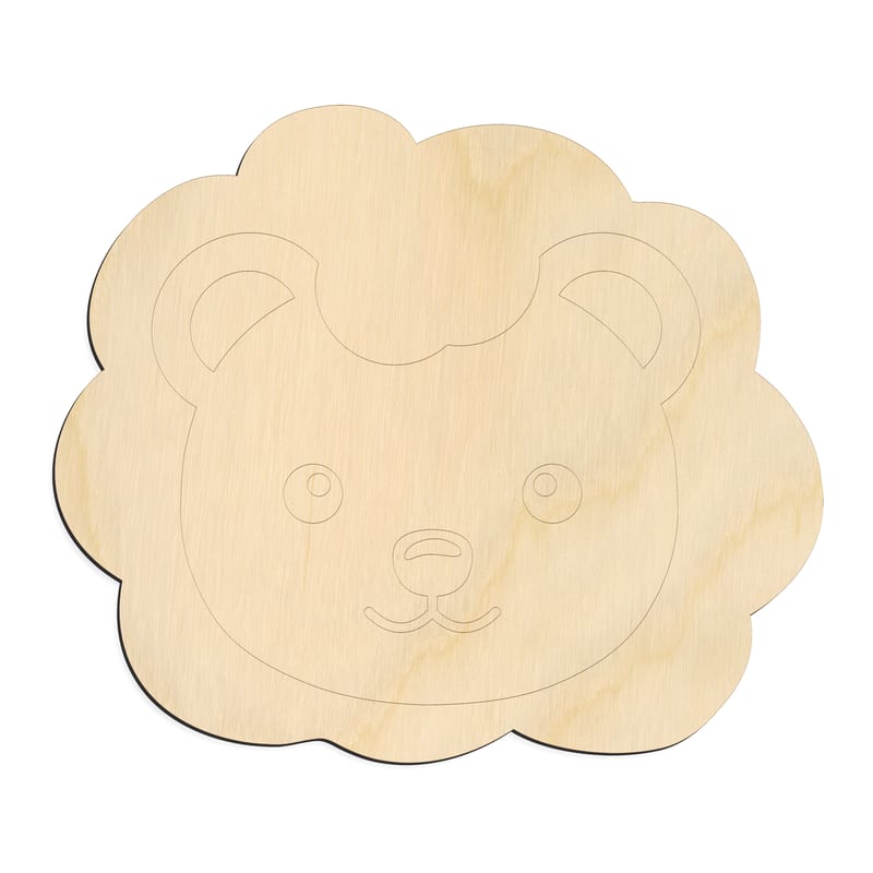 Laser-cut baltic birch silhouette of CUTE LION FACE