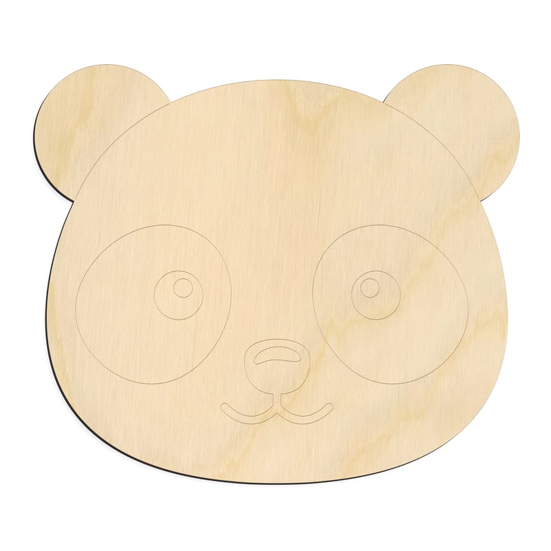 Laser-cut baltic birch silhouette of Cute Panda Face