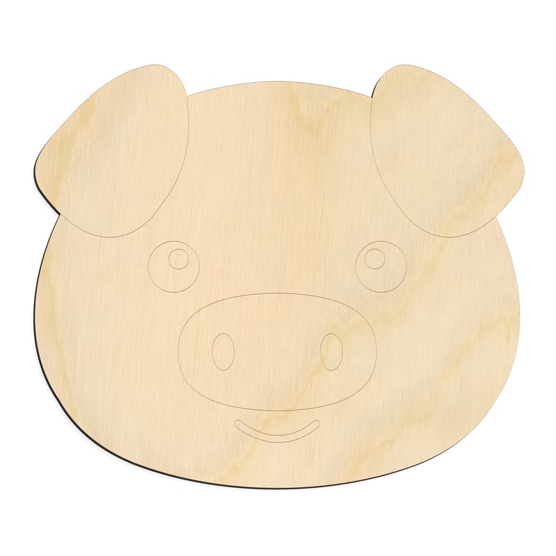 Laser-cut baltic birch silhouette of CUTE PIG FACE