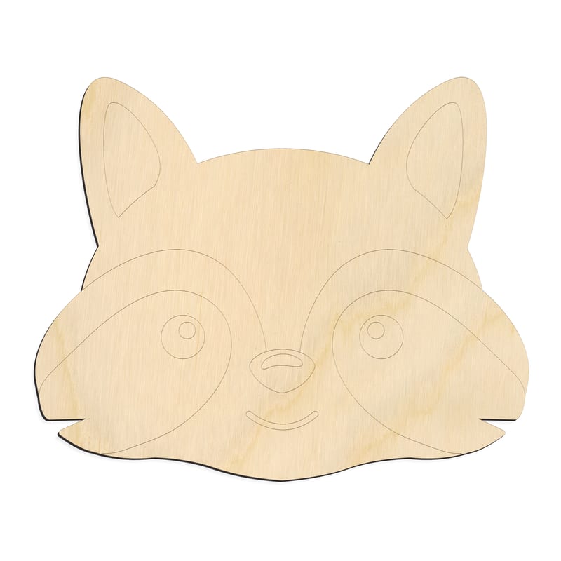 Laser-cut baltic birch silhouette of CUTE RACCOON FACE