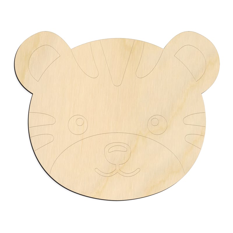Laser-cut baltic birch silhouette of CUTE TIGER FACE