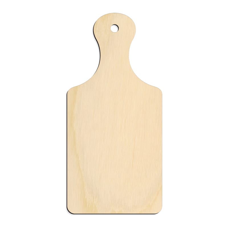 Laser-cut baltic birch silhouette of CUTTING BOARD PADDLE