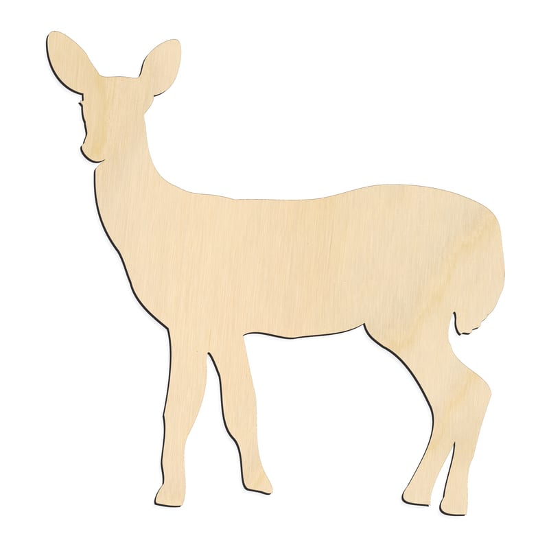 Laser-cut baltic birch silhouette of DEER RESTING DOE