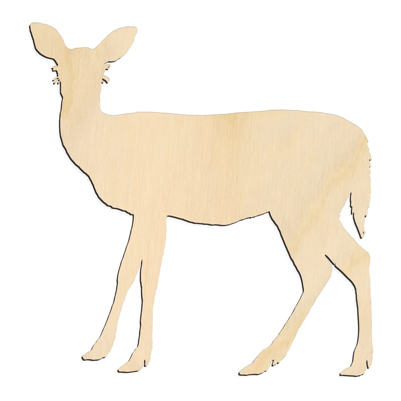 Laser-cut baltic birch silhouette of DEER STANDING DOE
