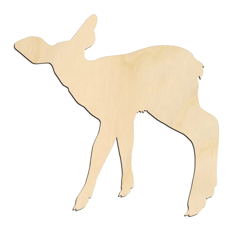 Laser-cut baltic birch silhouette of DEER STANDING FAWN