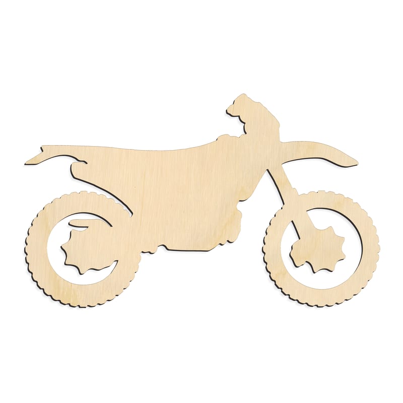 Laser-cut baltic birch silhouette of DIRT BIKE