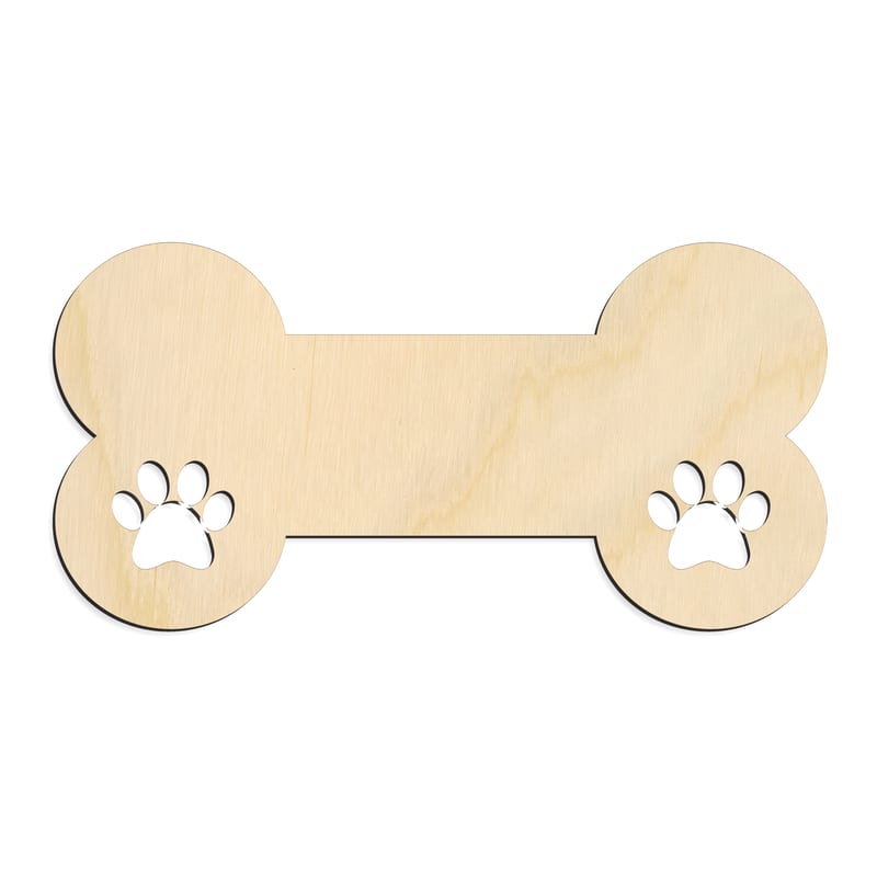 Laser-cut baltic birch silhouette of DOG BONE WITH PAWS