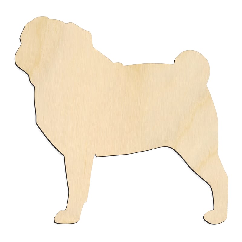 Laser-cut baltic birch silhouette of STANDING SILHOUETTE DOG PUG
