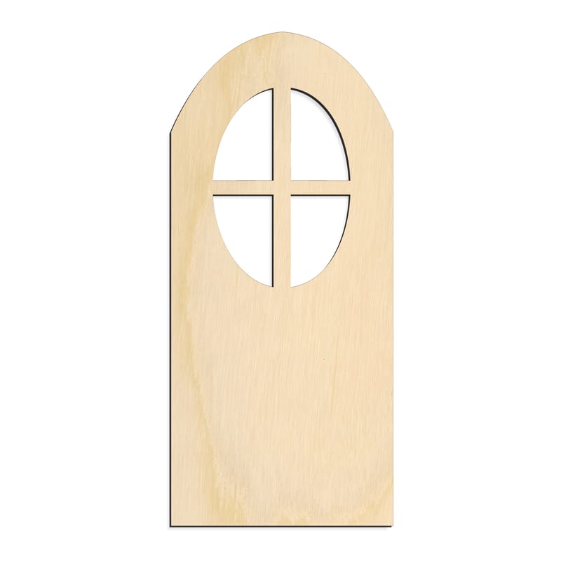 Laser-cut baltic birch silhouette of Arched Door with Cross Window