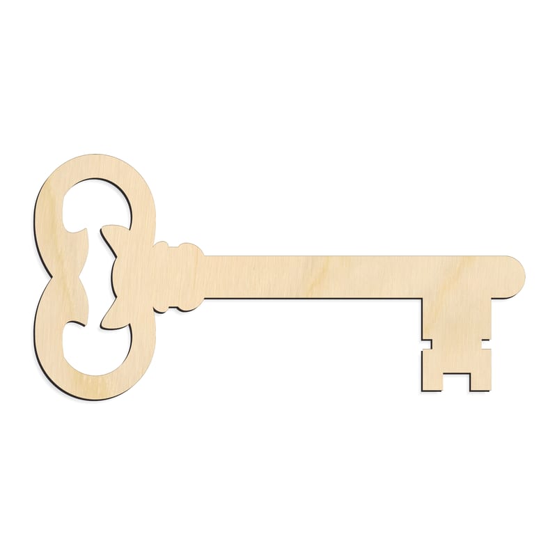 Laser-cut baltic birch silhouette of DOUBLE BOW SKELETON KEY