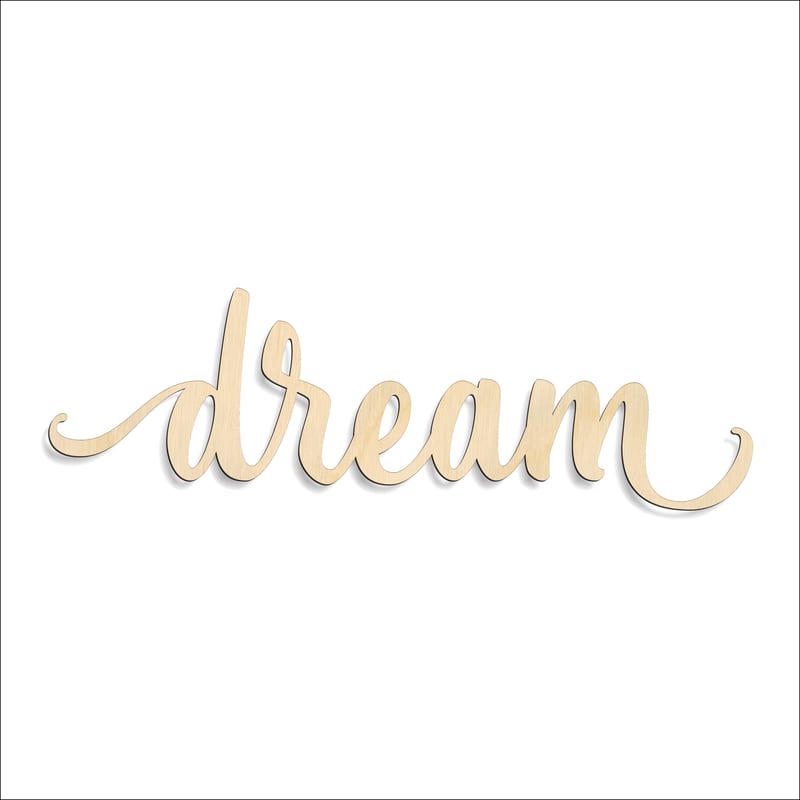 Laser-cut baltic birch silhouette of DREAM SCRIPT