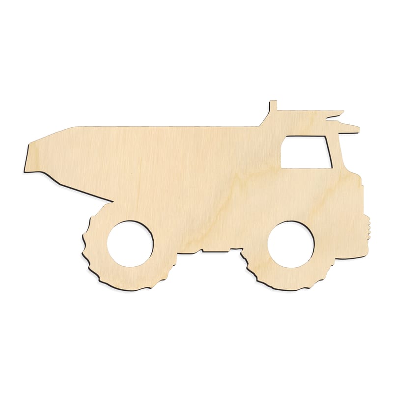 Laser-cut baltic birch silhouette of DUMP TRUCK