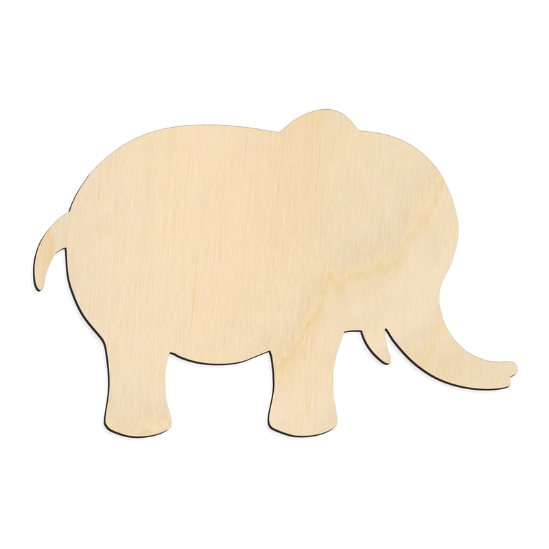 Laser-cut baltic birch silhouette of CUTE STANDING ELEPHANT